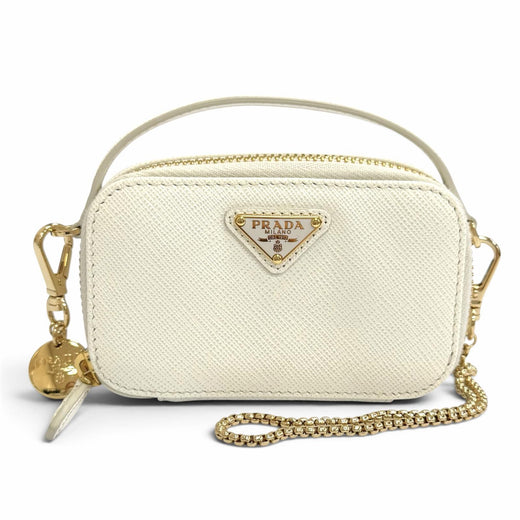 Excellent PRADA Pouch Triangle logo Saffiano leather chain shoulder strap 1NR025