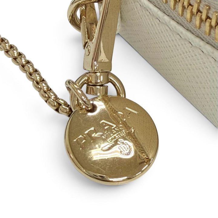 Excellent PRADA Pouch Triangle logo Saffiano leather chain shoulder strap 1NR025