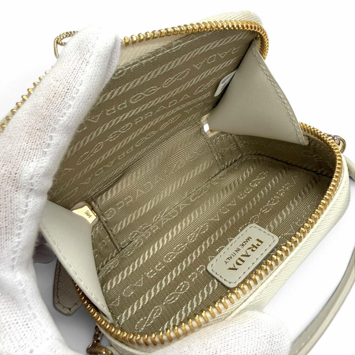 Excellent PRADA Pouch Triangle logo Saffiano leather chain shoulder strap 1NR025