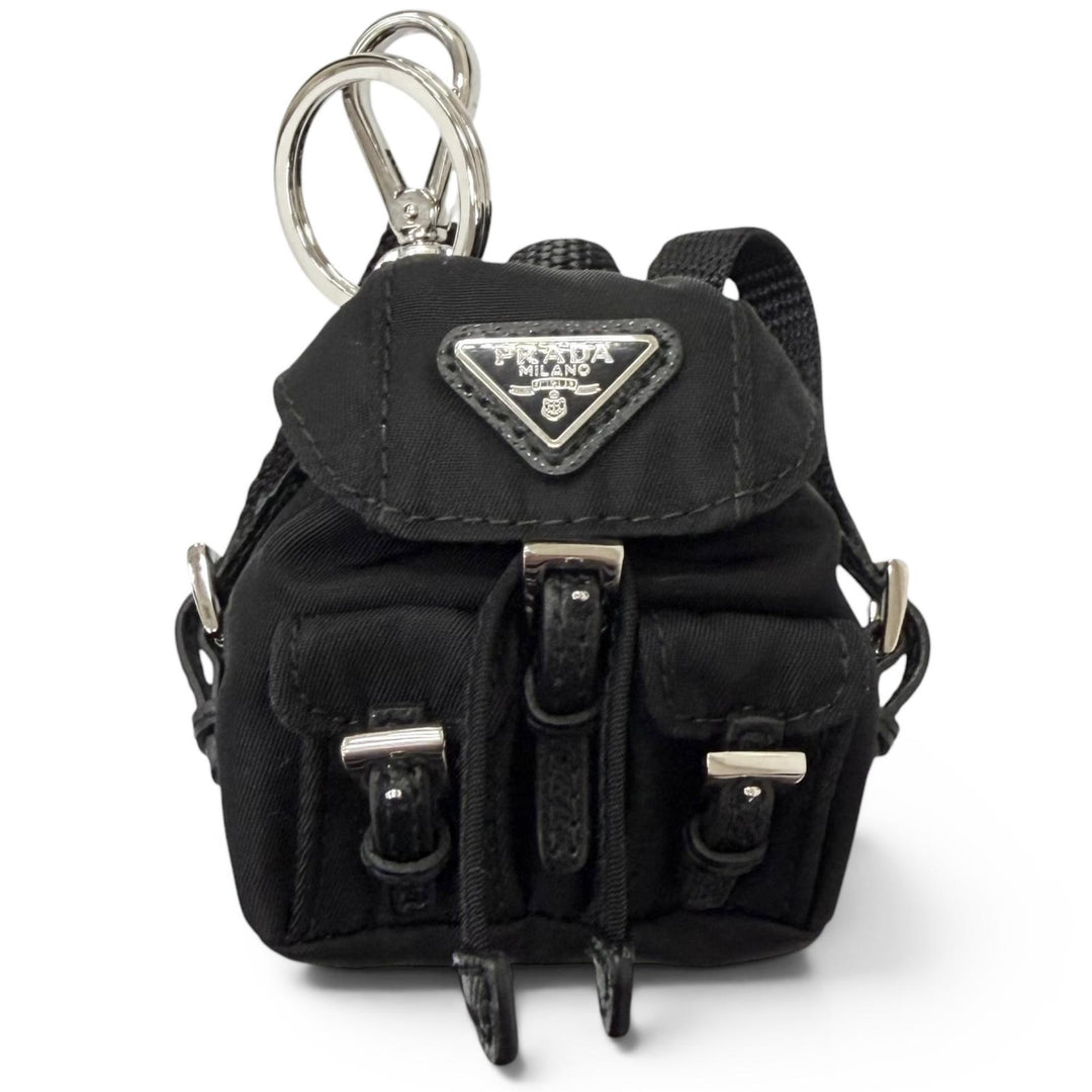 Excellent PRADA Bag charm Triangle logo Backpack motif black Nylon mens 2TT205