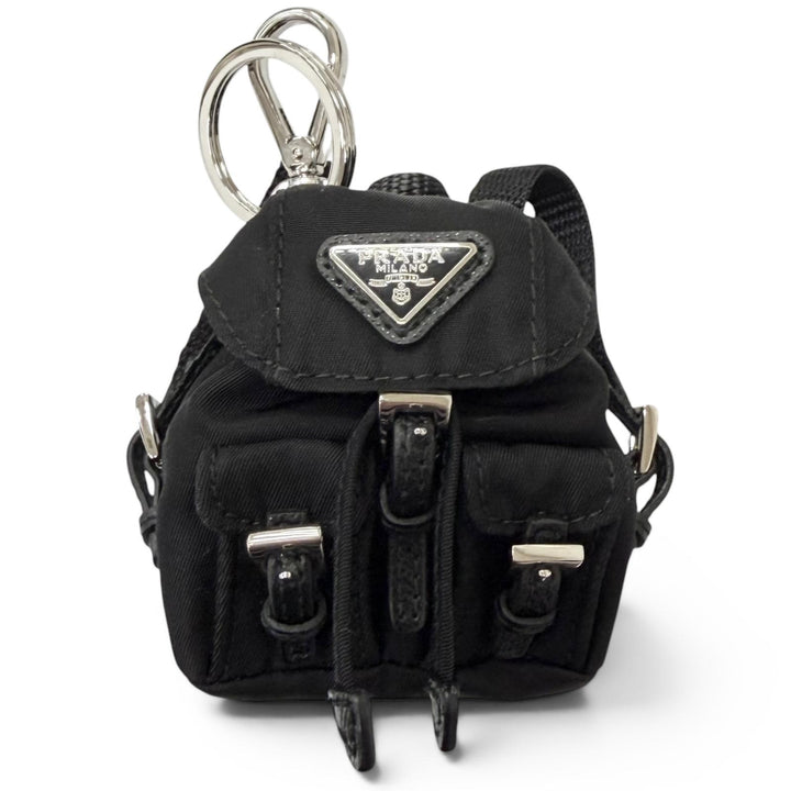Excellent PRADA Bag charm Triangle logo Backpack motif black Nylon mens 2TT205