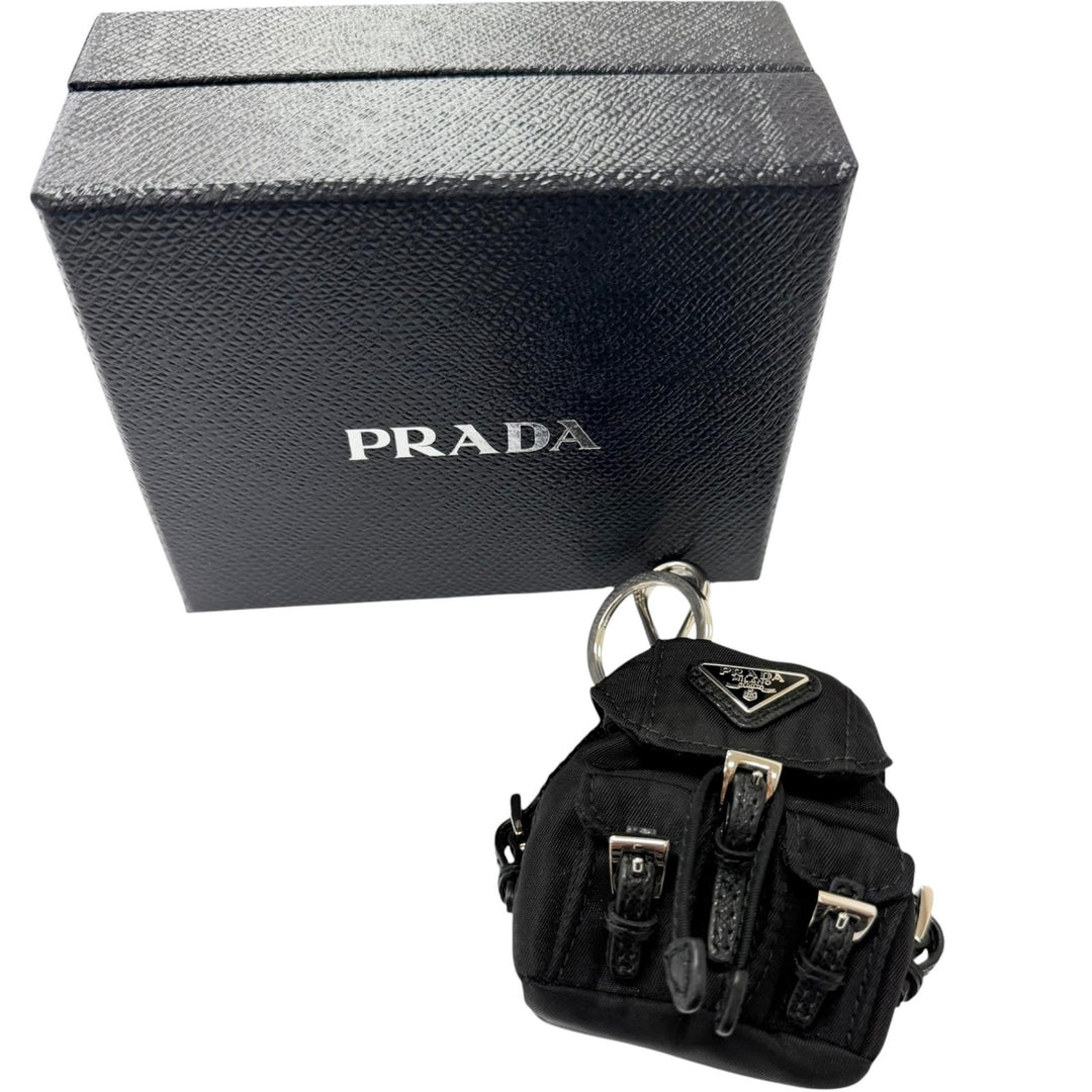 Excellent PRADA Bag charm Triangle logo Backpack motif black Nylon mens 2TT205