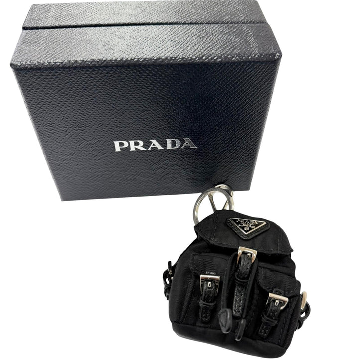 Excellent PRADA Bag charm Triangle logo Backpack motif black Nylon mens 2TT205