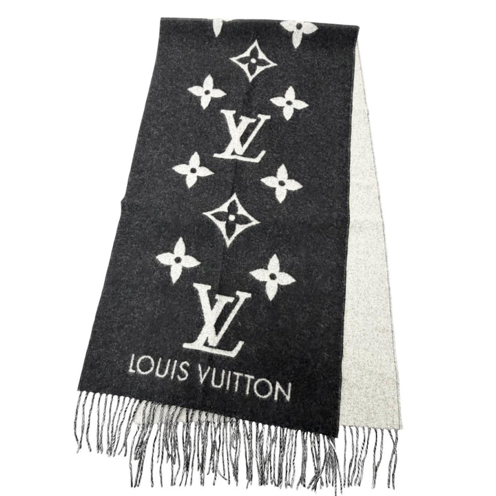 Excellent LOUIS VUITTON Scarf Escalp Reykjavik Monogram fringe black