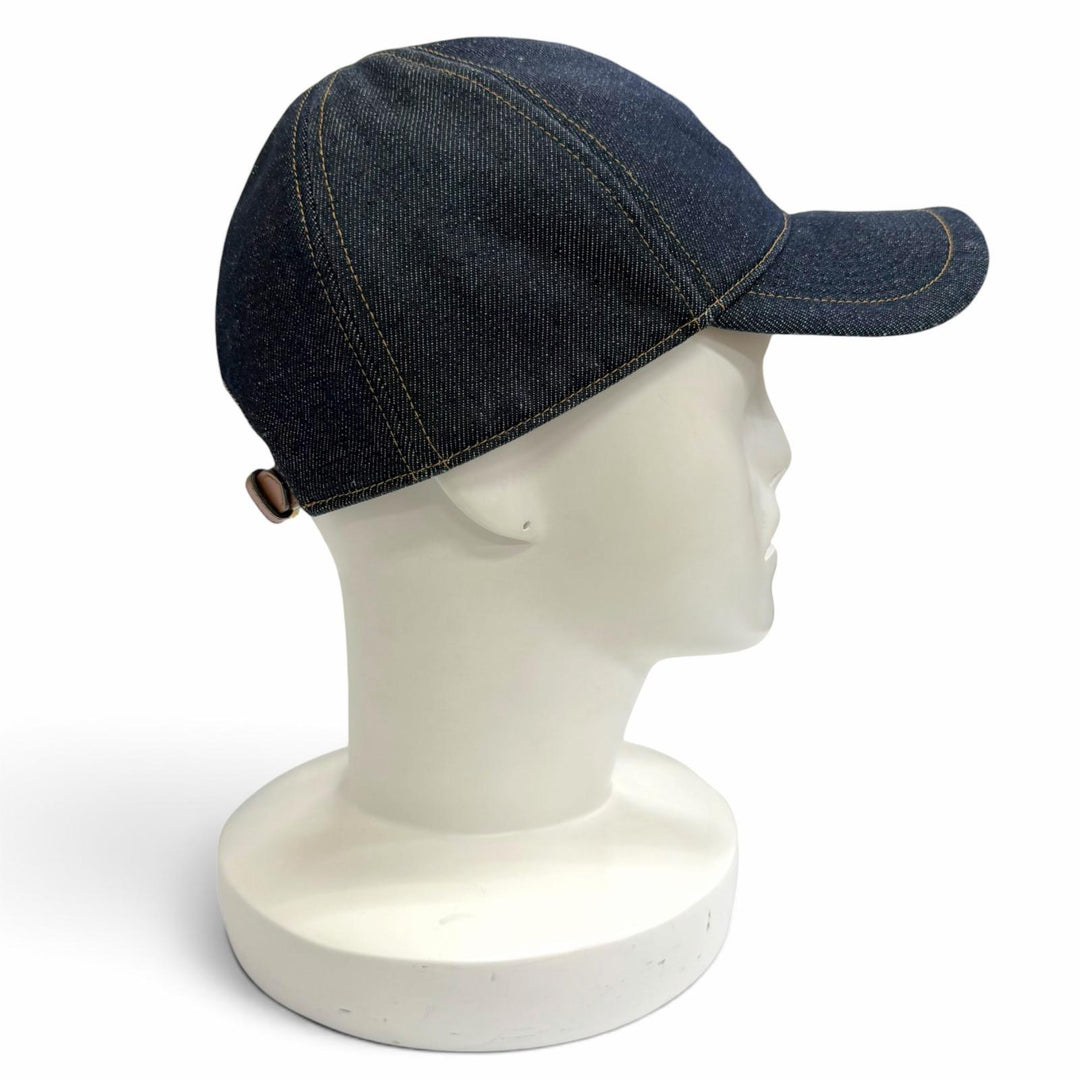 Excellent MIUMIU cap Logo leather patch denim baseball cap hat Indigo 5HC370