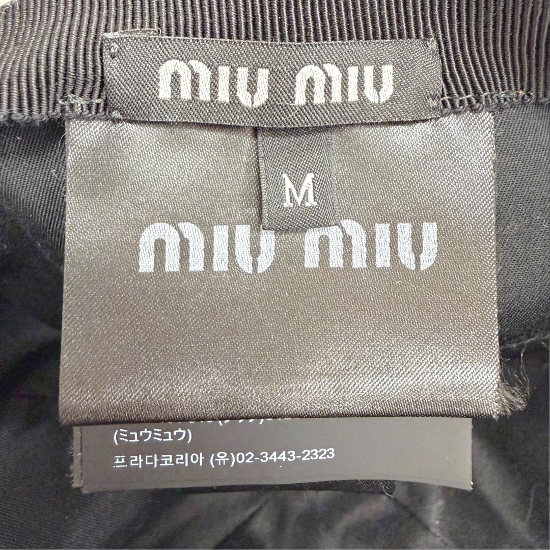 Excellent MIUMIU cap Logo leather patch denim baseball cap hat Indigo 5HC370