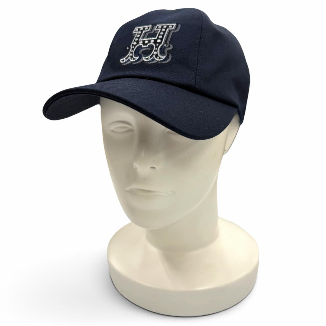 Excellent HERMES cap Serena H Electric Serie Metal logo embroidered hat Navy 57
