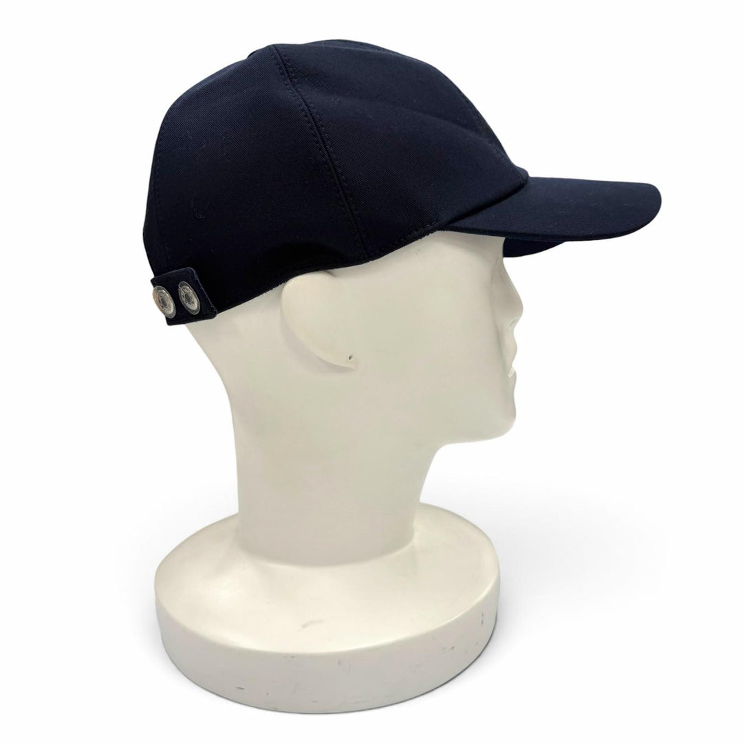 Excellent HERMES cap Serena H Electric Serie Metal logo embroidered hat Navy 57