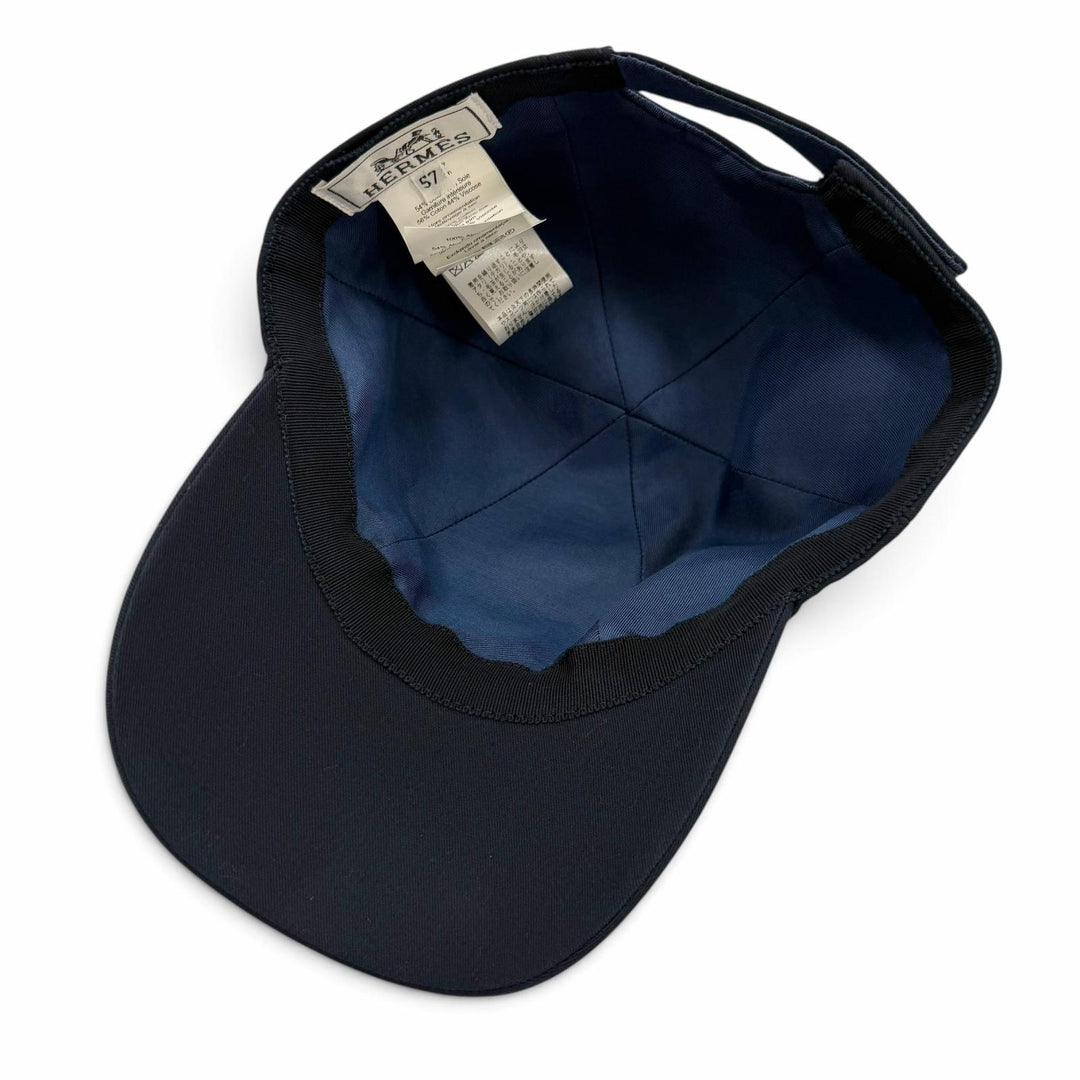 Excellent HERMES cap Serena H Electric Serie Metal logo embroidered hat Navy 57
