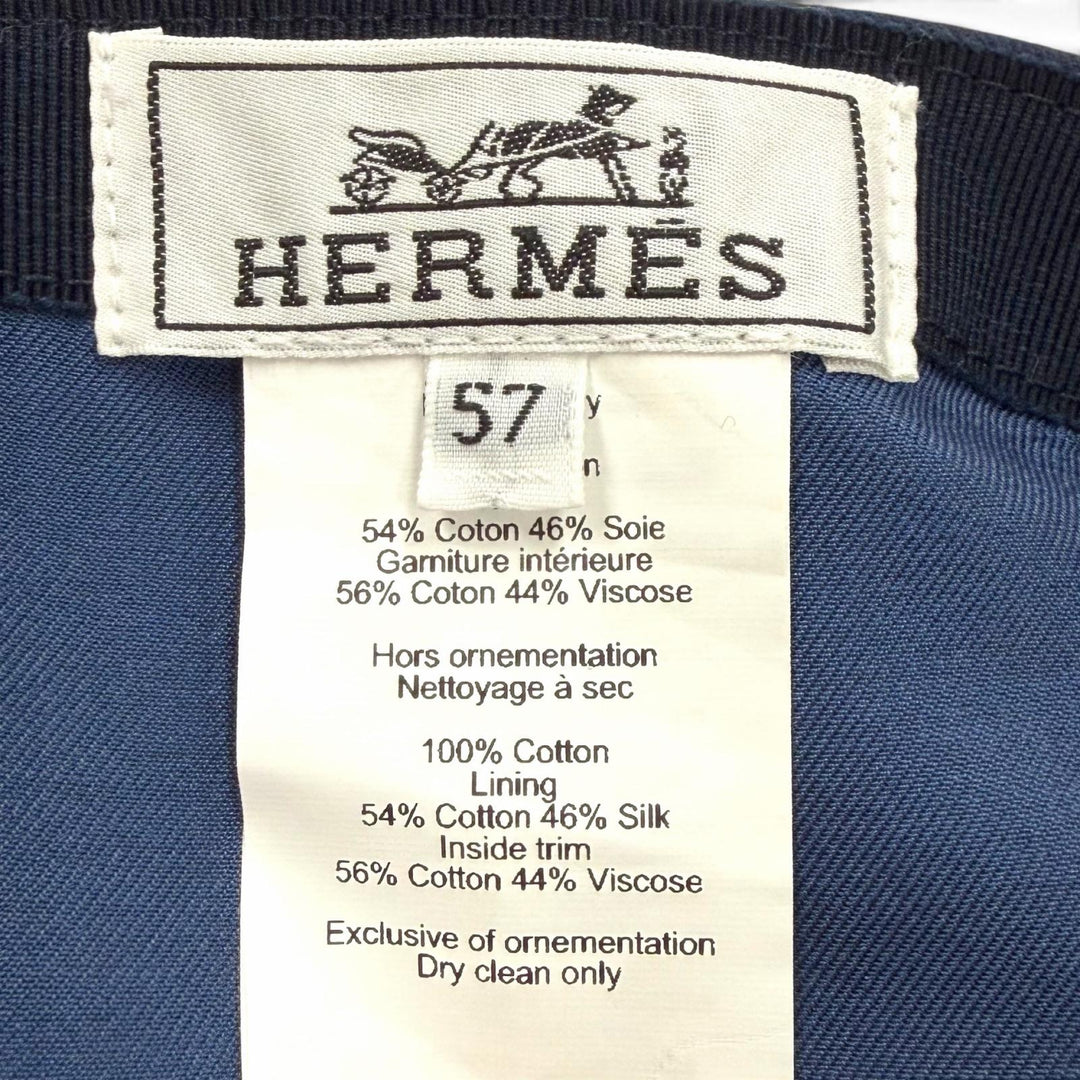 Excellent HERMES cap Serena H Electric Serie Metal logo embroidered hat Navy 57