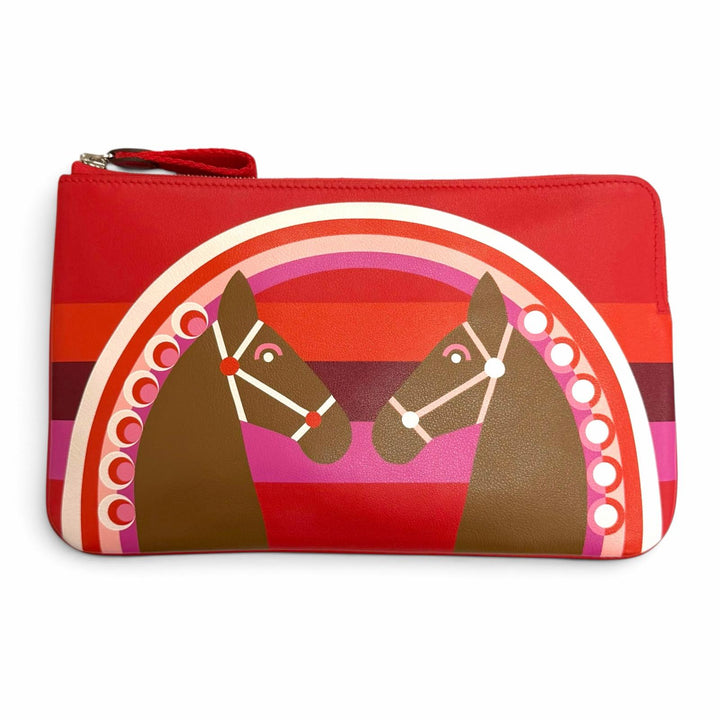 Pristine HERMES Pouch Carry Pocket Long Rainbow Love Vaux Swift Leather Women