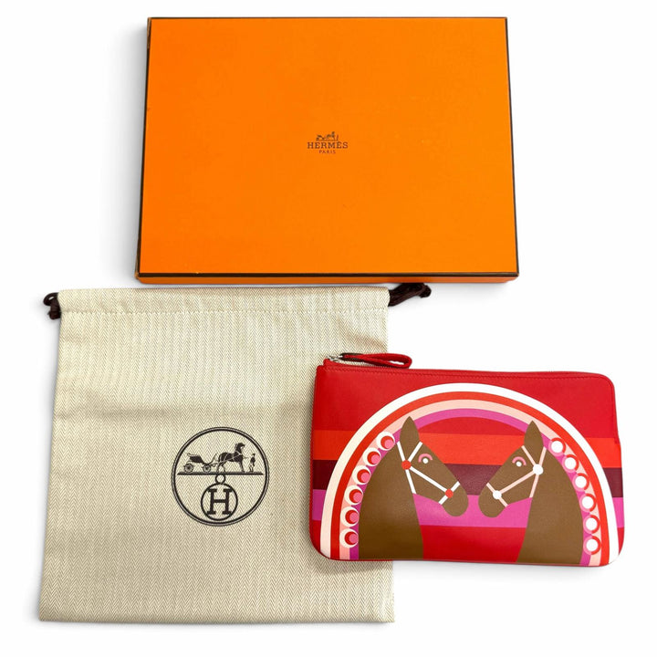Pristine HERMES Pouch Carry Pocket Long Rainbow Love Vaux Swift Leather Women