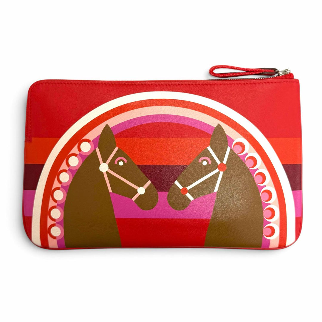 Pristine HERMES Pouch Carry Pocket Long Rainbow Love Vaux Swift Leather Women
