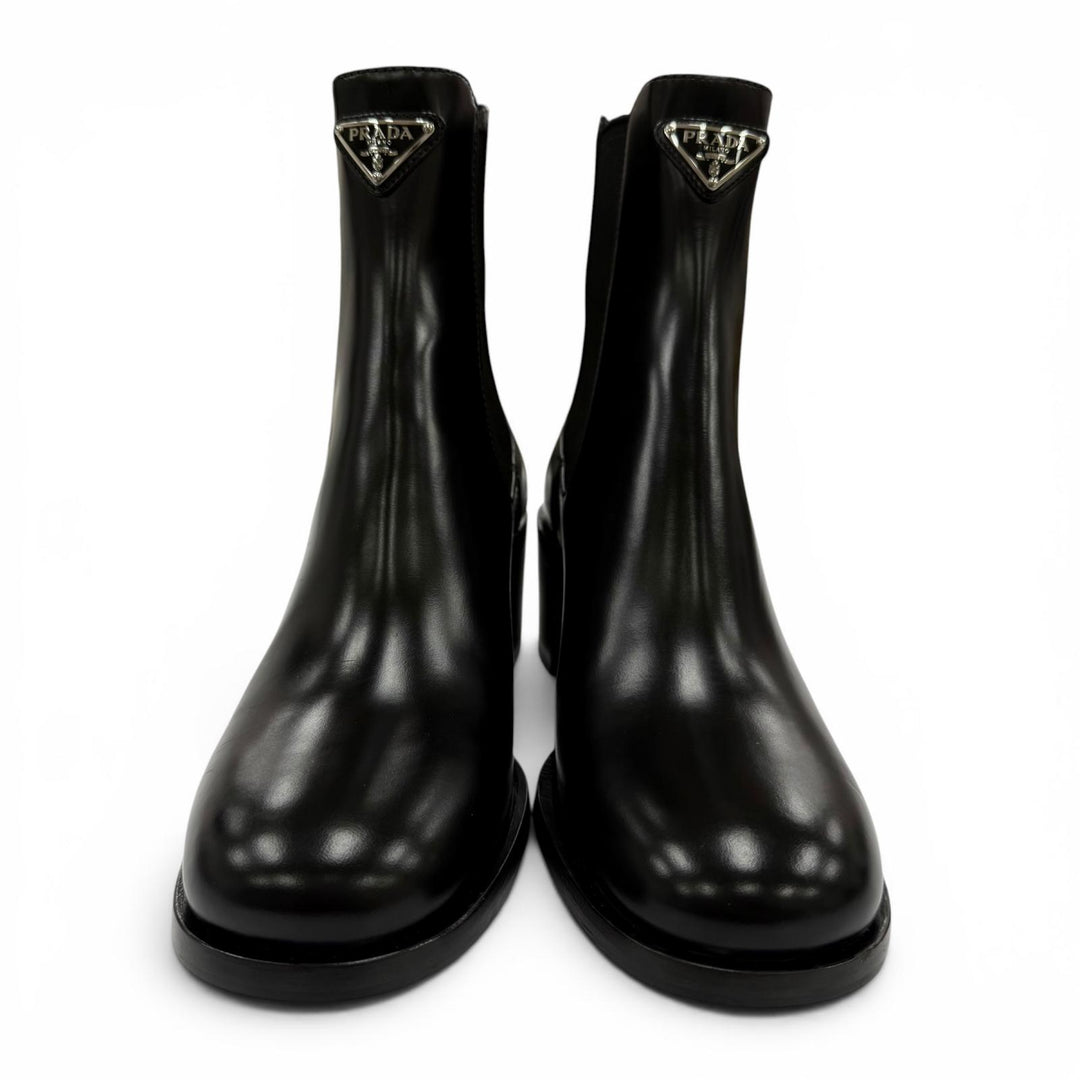 Excellent PRADA short boots Triangle logo brushed leather side gore 38 1T227N