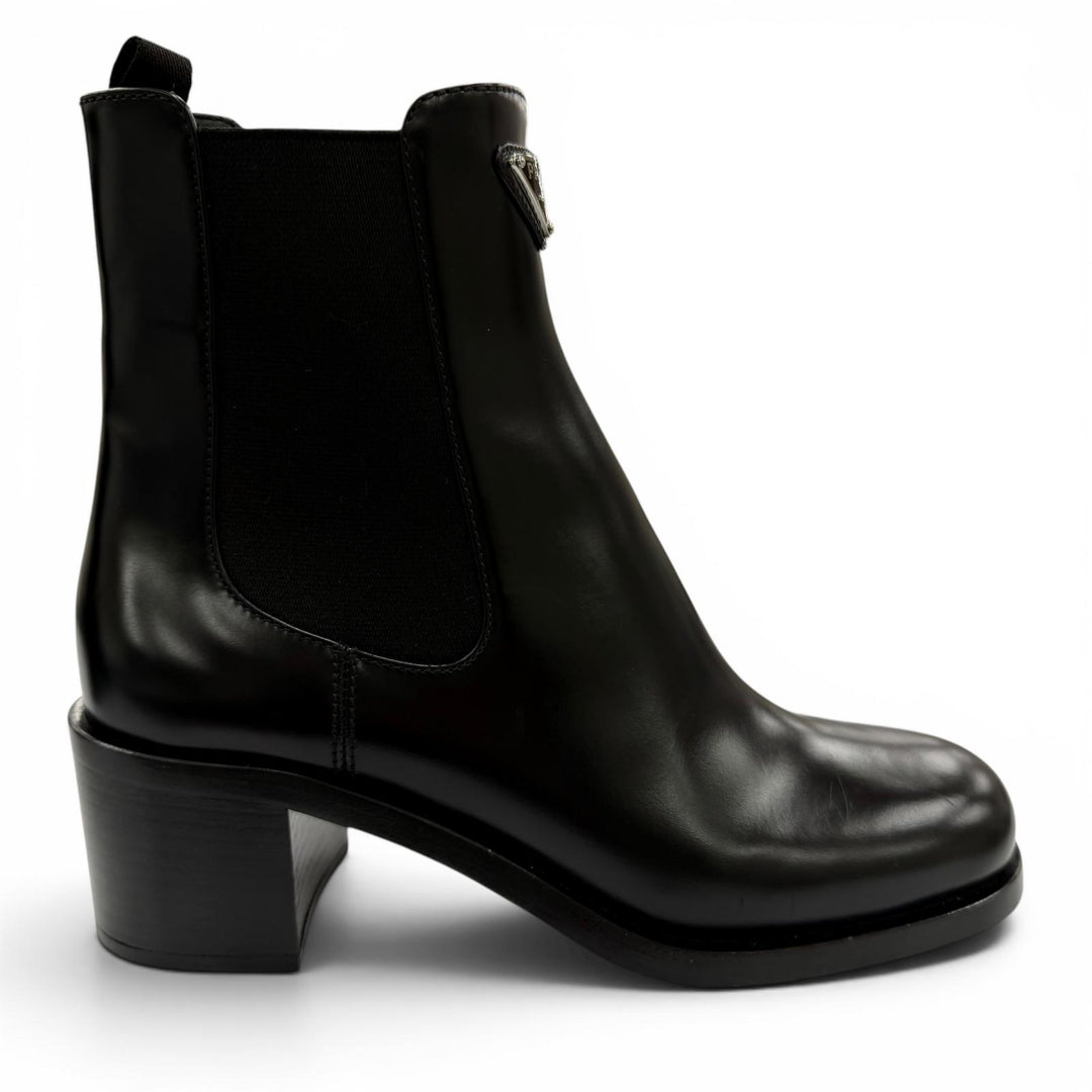 Excellent PRADA short boots Triangle logo brushed leather side gore 38 1T227N