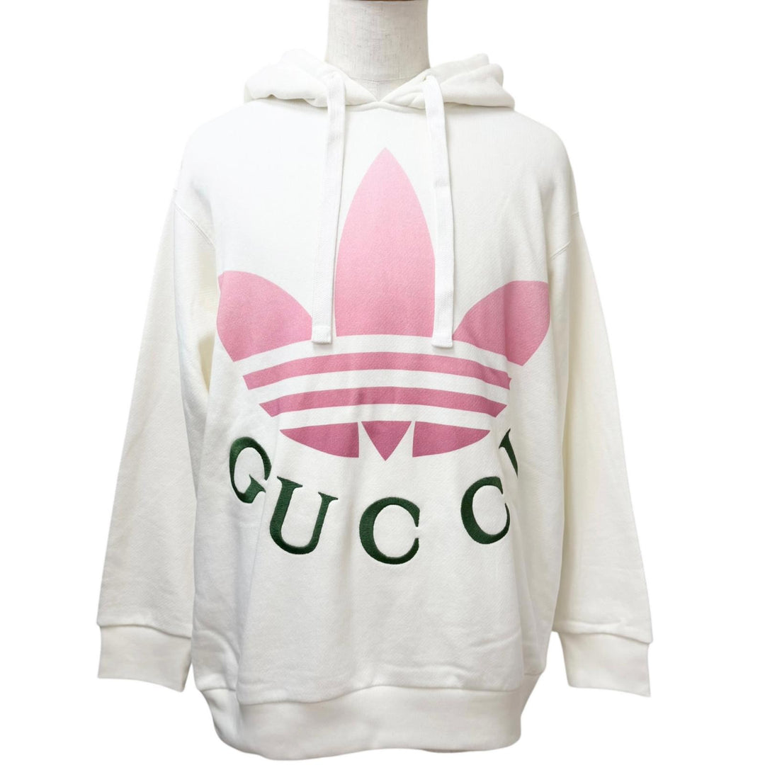 Excellent GUCCI adidas hoodie Trefoil arch logo embroidery Ivory cotton