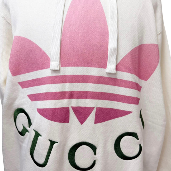 Excellent GUCCI adidas hoodie Trefoil arch logo embroidery Ivory cotton