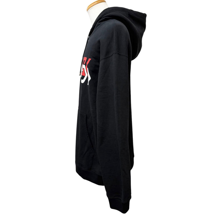 Excellent GUCCI hoodie Logo print pullover black cotton mens XXL 681210