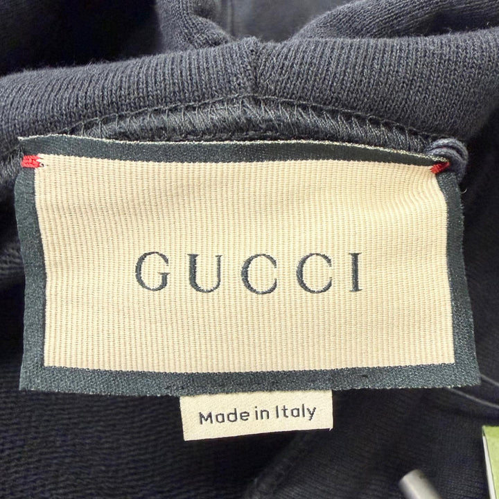 Excellent GUCCI hoodie Logo print pullover black cotton mens XXL 681210