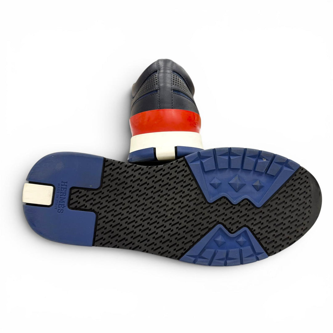Great HERMES Low cut sneakers Addict Addict Navy leather mens 42.5