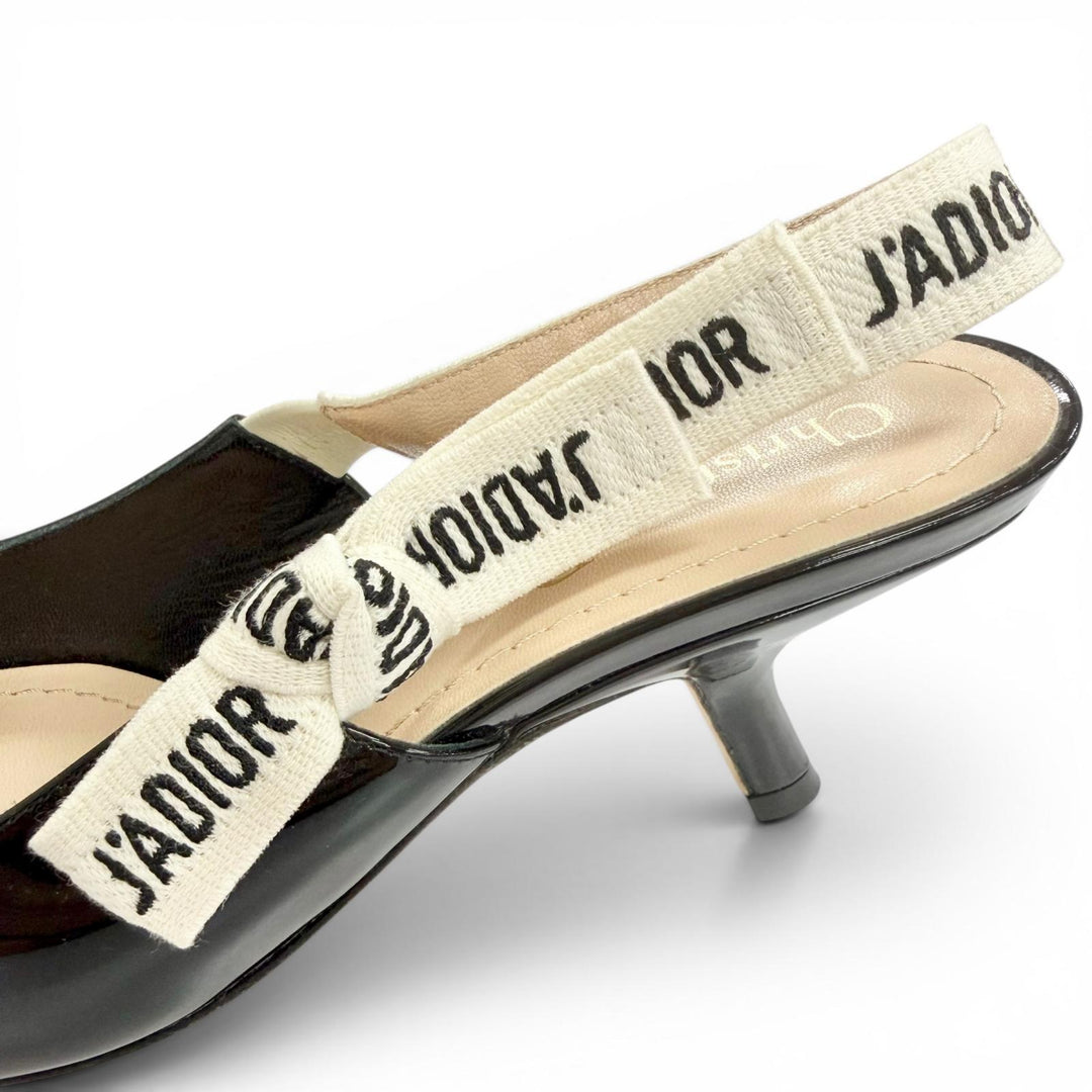 Great Christian Dior pumps JADIOR slingback pumps black Patent leather 35.5
