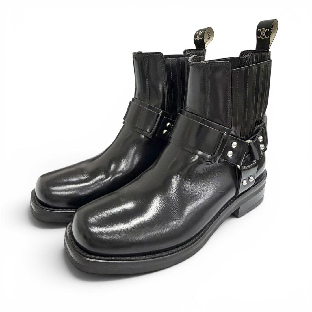 Great CELINE Camargue Harness side-gore biker Chelsea boots short boots black 38