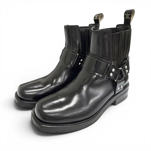 Great CELINE Camargue Harness side-gore biker Chelsea boots short boots black 38
