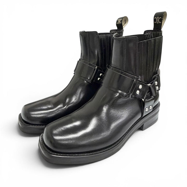 Great CELINE Camargue Harness side-gore biker Chelsea boots short boots black 38