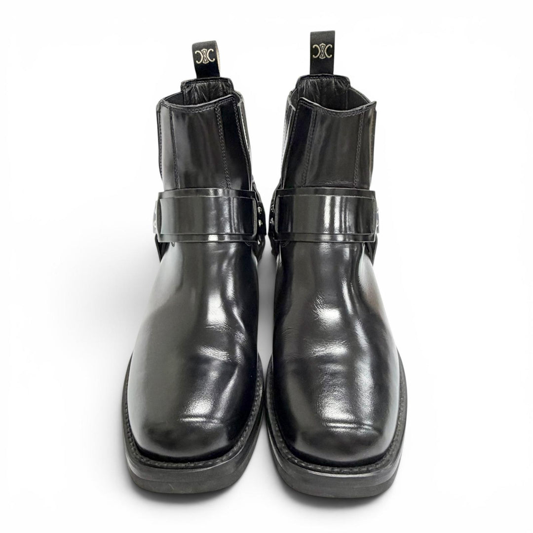 Great CELINE Camargue Harness side-gore biker Chelsea boots short boots black 38
