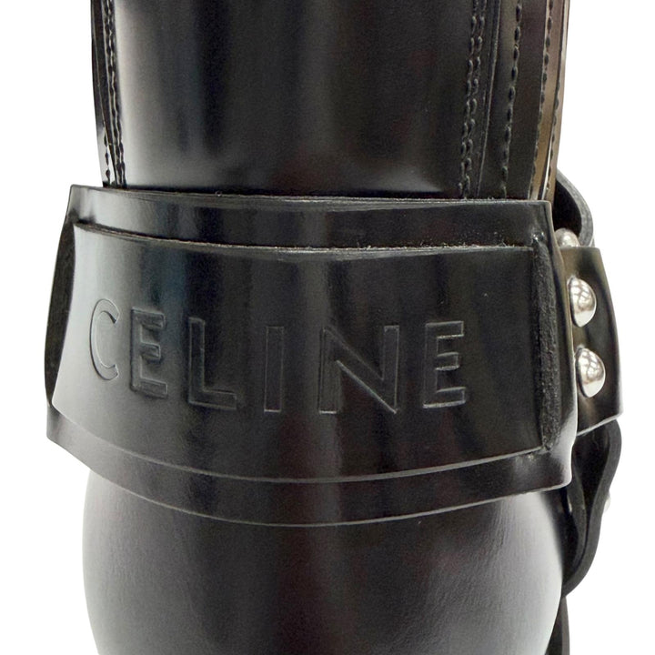 Great CELINE Camargue Harness side-gore biker Chelsea boots short boots black 38