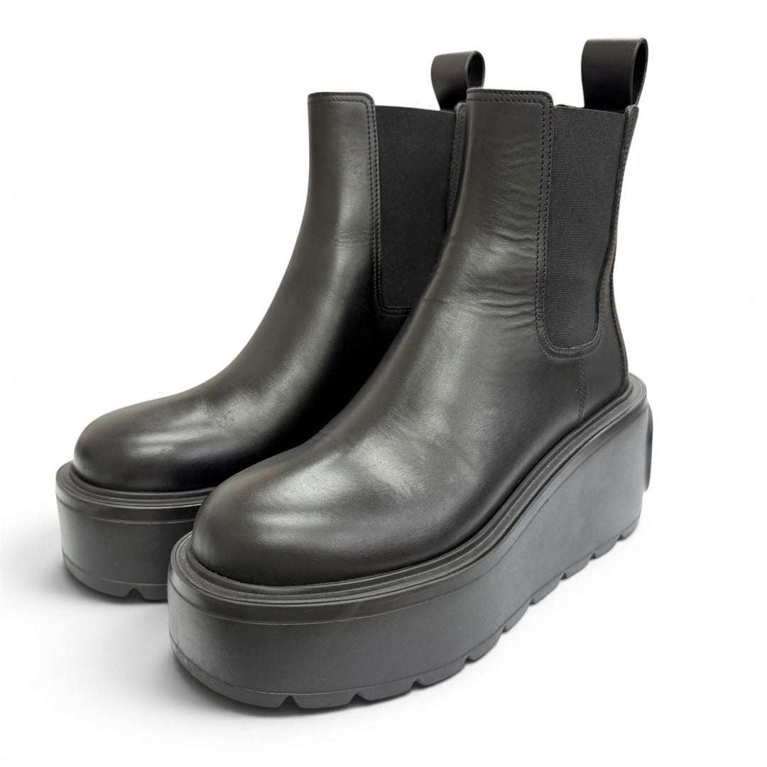 Excellent Valentino Garavani V-logo platform side-gore Chelsea boots black 35.5