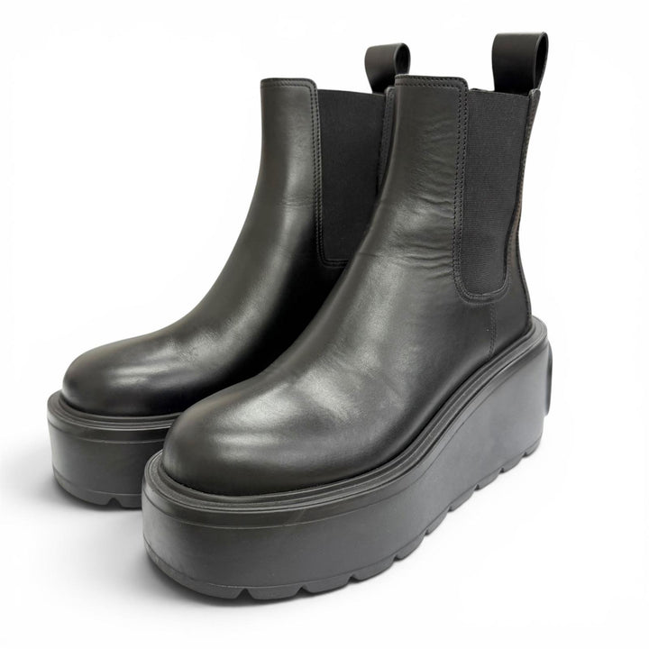 Excellent Valentino Garavani V-logo platform side-gore Chelsea boots black 35.5