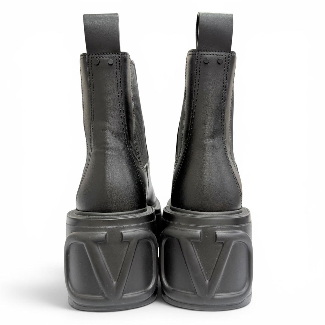 Excellent Valentino Garavani V-logo platform side-gore Chelsea boots black 35.5