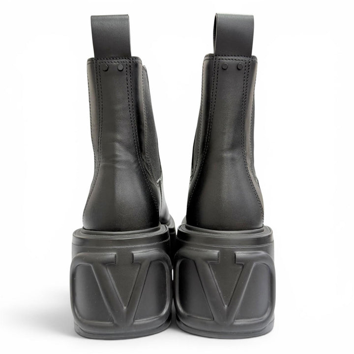 Excellent Valentino Garavani V-logo platform side-gore Chelsea boots black 35.5