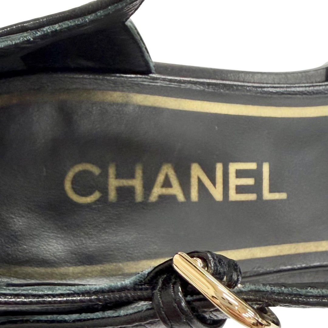 Great CHANEL pumps Merry Jane COCO MarkChain Ankle Strap black leather 38 G39858