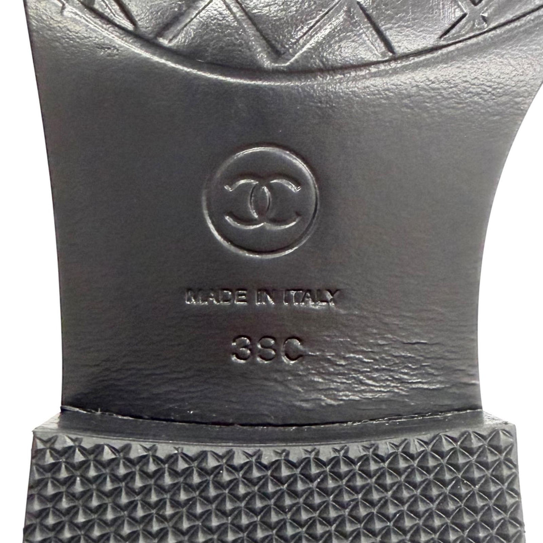 Great CHANEL pumps Merry Jane COCO MarkChain Ankle Strap black leather 38 G39858