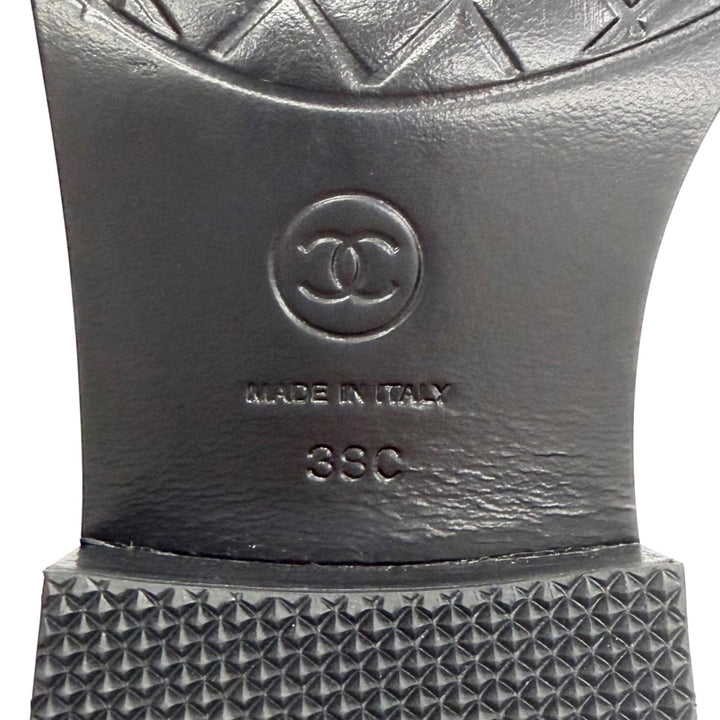 Great CHANEL pumps Merry Jane COCO MarkChain Ankle Strap black leather 38 G39858