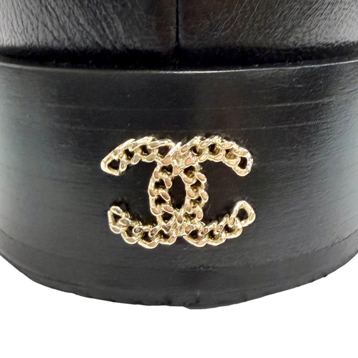 Great CHANEL pumps Merry Jane COCO MarkChain Ankle Strap black leather 38 G39858