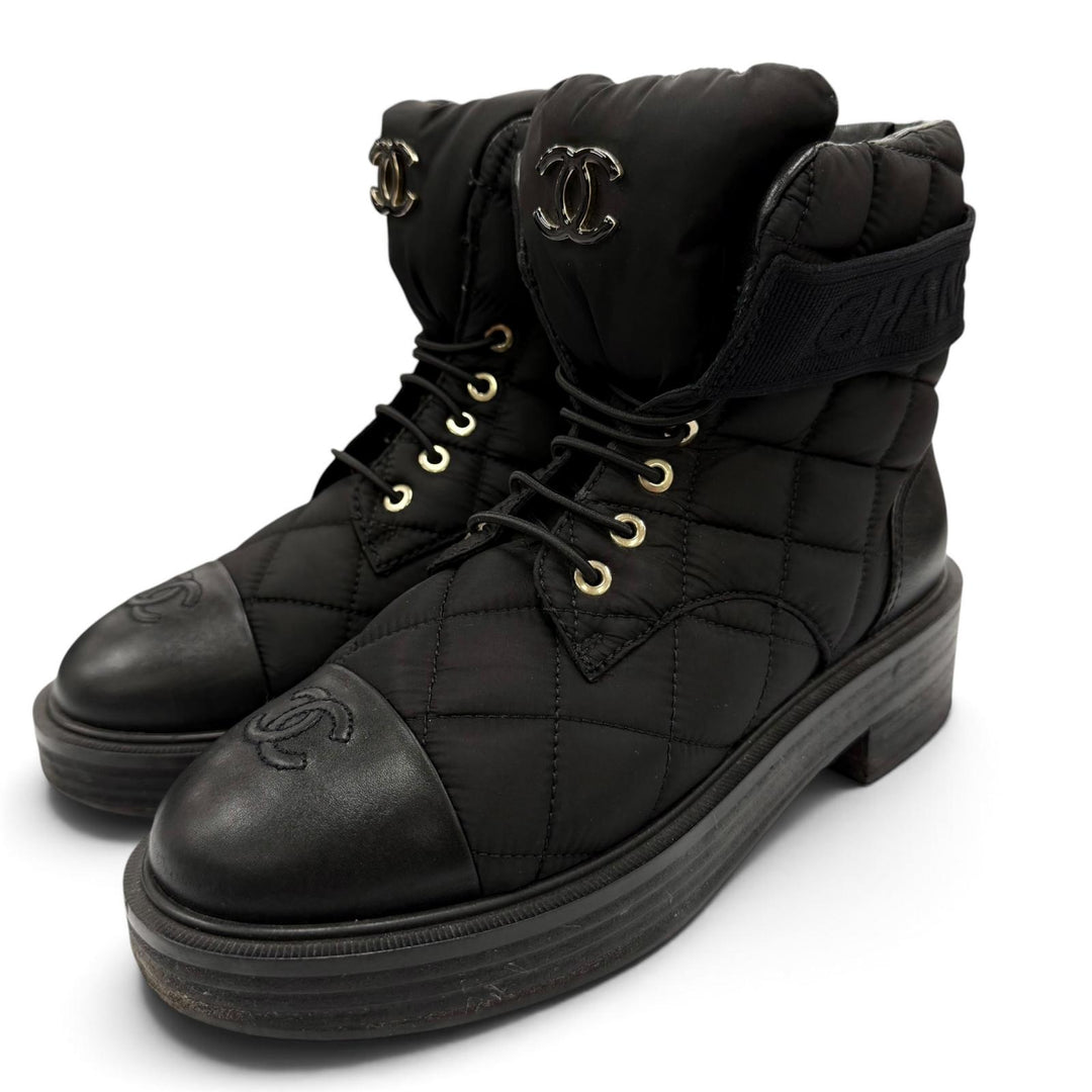 Good CHANEL short boots COCO Mark Logo Matelassé Leather black 37.5 23B G45125