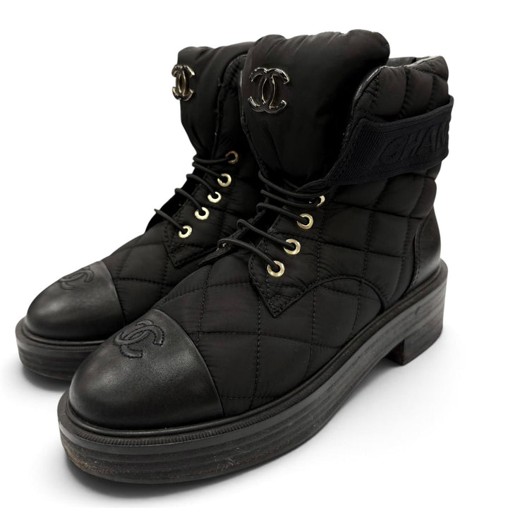 Good CHANEL short boots COCO Mark Logo Matelassé Leather black 37.5 23B G45125
