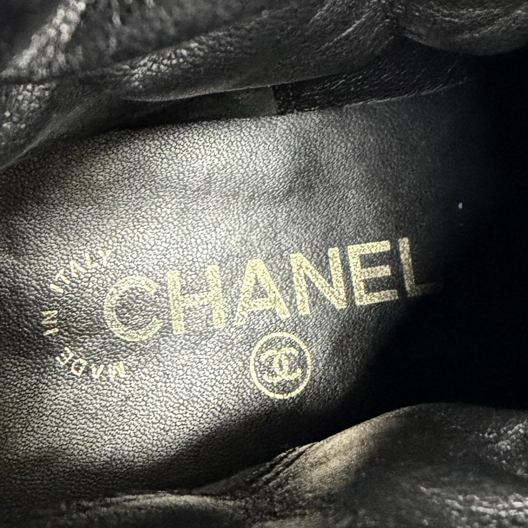 Good CHANEL short boots COCO Mark Logo Matelassé Leather black 37.5 23B G45125