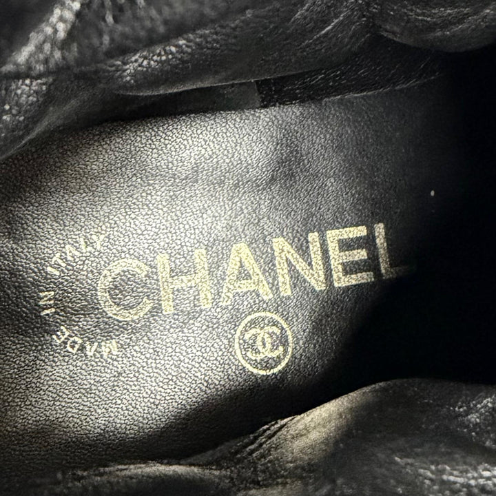 Good CHANEL short boots COCO Mark Logo Matelassé Leather black 37.5 23B G45125