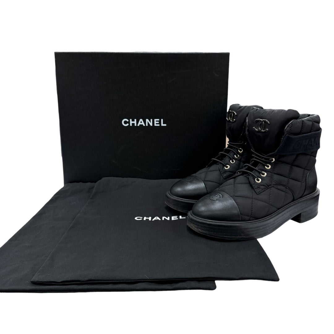 Good CHANEL short boots COCO Mark Logo Matelassé Leather black 37.5 23B G45125