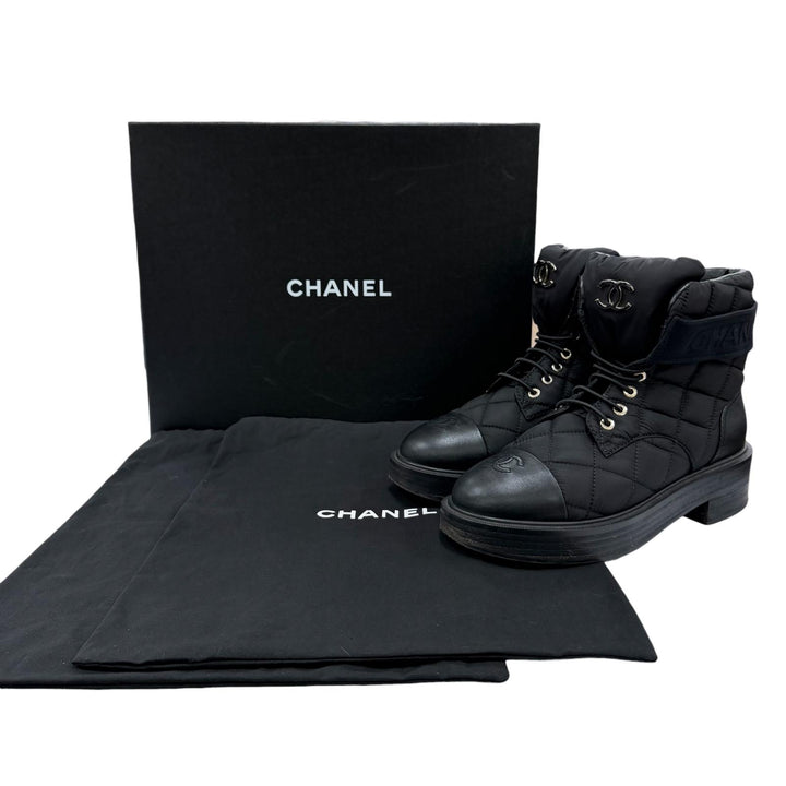 Good CHANEL short boots COCO Mark Logo Matelassé Leather black 37.5 23B G45125