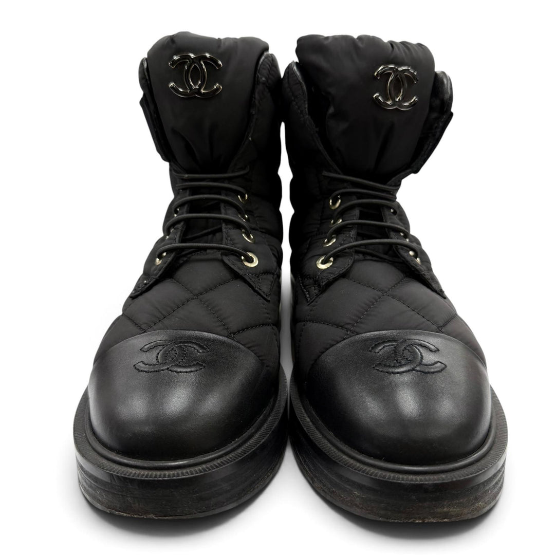 Good CHANEL short boots COCO Mark Logo Matelassé Leather black 37.5 23B G45125