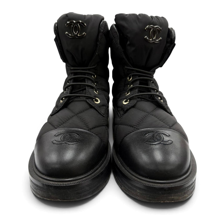 Good CHANEL short boots COCO Mark Logo Matelassé Leather black 37.5 23B G45125