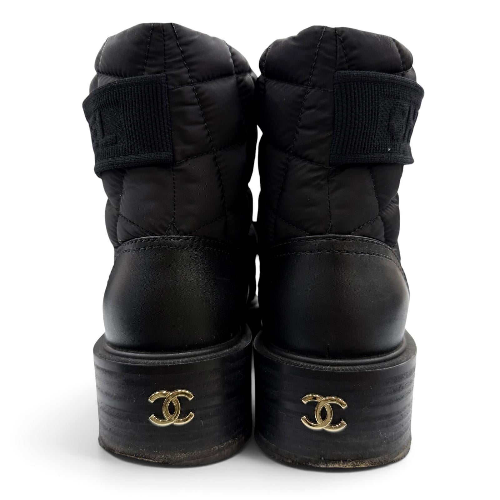 Good CHANEL short boots COCO Mark Logo Matelassé Leather black