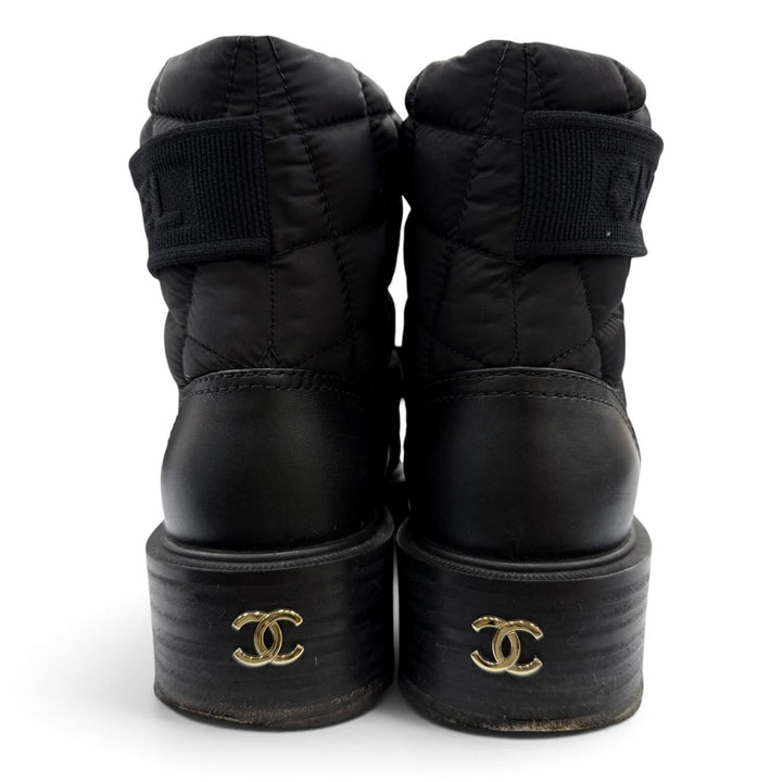 Good CHANEL short boots COCO Mark Logo Matelassé Leather black 37.5 23B G45125