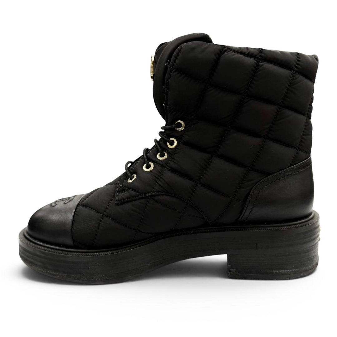 Good CHANEL short boots COCO Mark Logo Matelassé Leather black 37.5 23B G45125