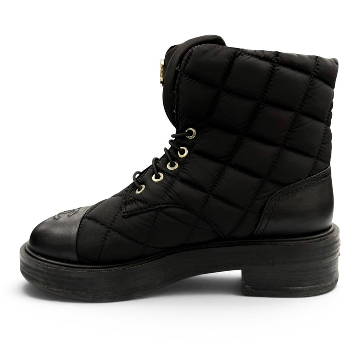 Good CHANEL short boots COCO Mark Logo Matelassé Leather black 37.5 23B G45125